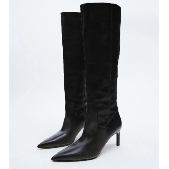 NEW! Zara 3.1” Heeled Leather Knee Boots Size 41 - Picture 5 of 14